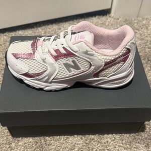New Balance Kids' White and Pink Athletic Sneakers